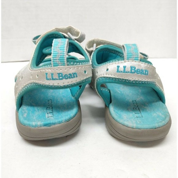 Girls LL Bean Kids Sport Sandal W/ Hook & Loop Closure Silver Blue Size 12 - Picture 8 of 9